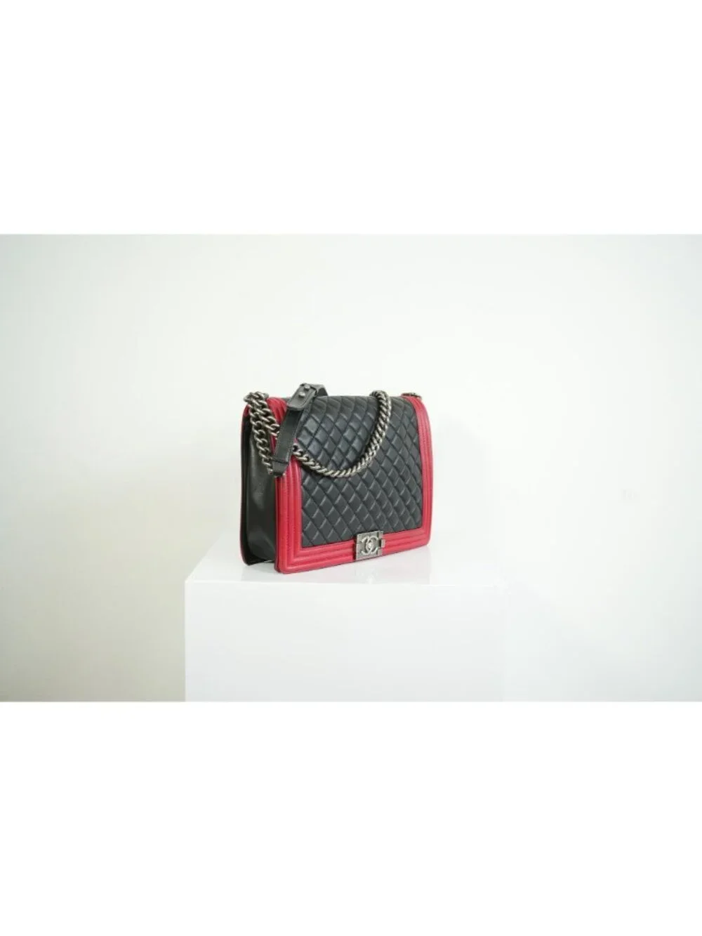 Chanel Boy Large Black and Red Quilted Leather